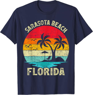 Family Vacation Vintage Retro Florida Sarasota Beach Men Women Girls Kids T-Shirt - T-Shirt | Navy