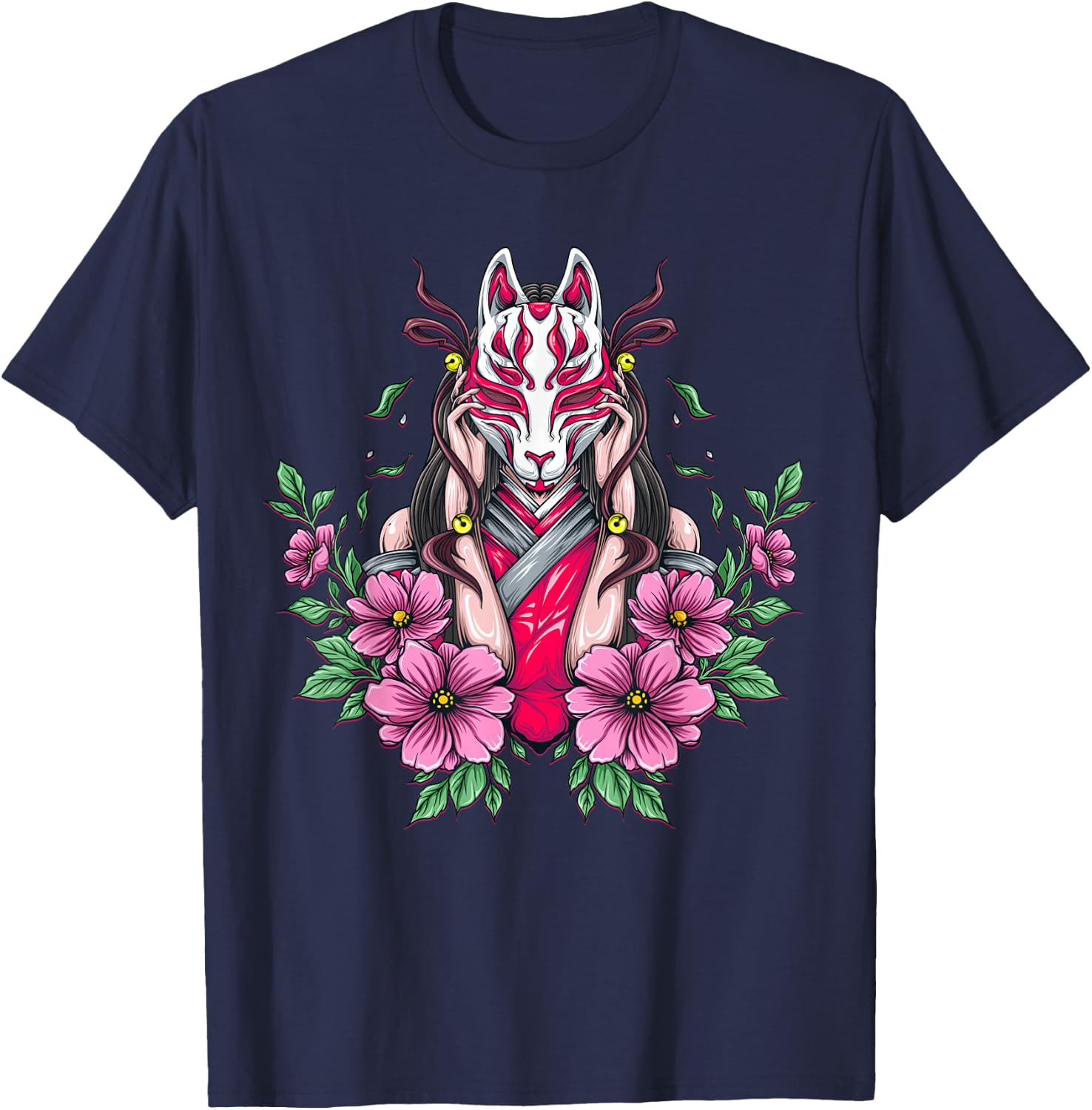 Woman with kitsune mask Nine Tailed Fox T-Shirt - T-Shirt | Navy