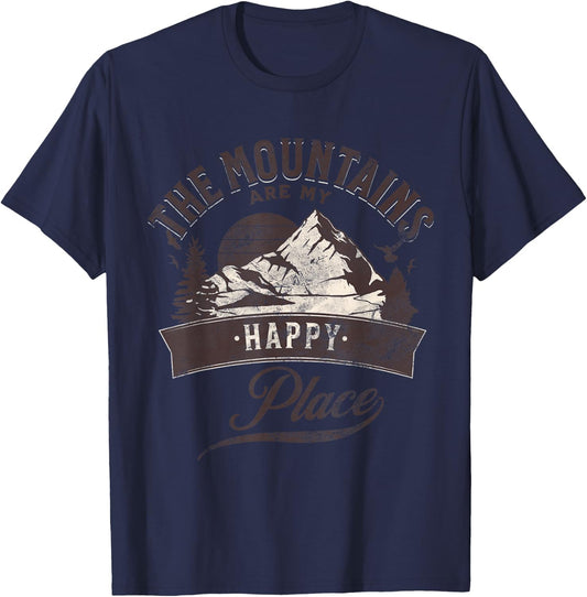 Outdoors Mountains Are My Happy Place Camping Hiking T-Shirt - T-Shirt | Navy