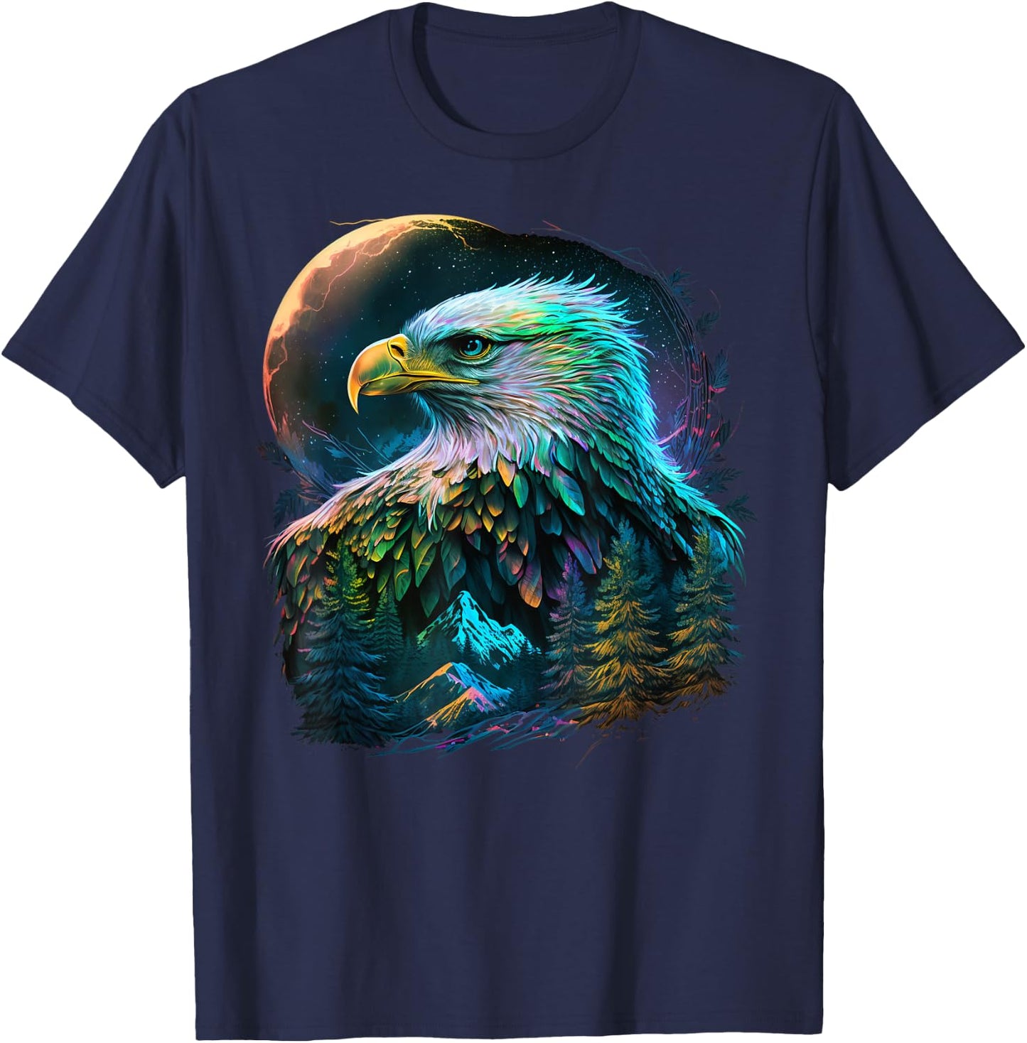 Colorful Realistic Eagle in Wilderness Nature on Moon Eagle T-Shirt - T-Shirt | Navy