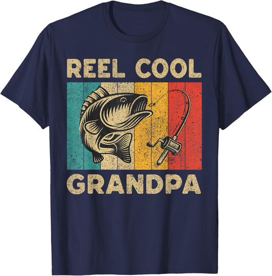 Father's Day Present Funny Fishing Reel Cool Grandpa T-Shirt - T-Shirt | Navy