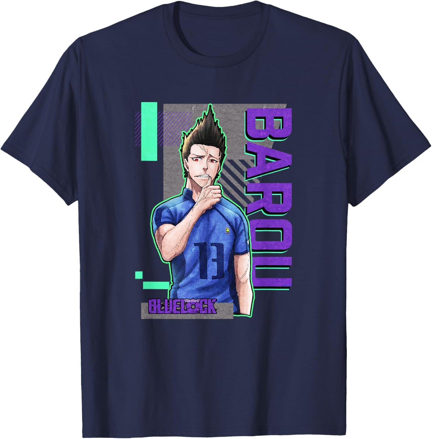 Blue Lock Shouei Barou Sporting Epic Neon Big Chest Portrait T-Shirt - T-Shirt | Navy