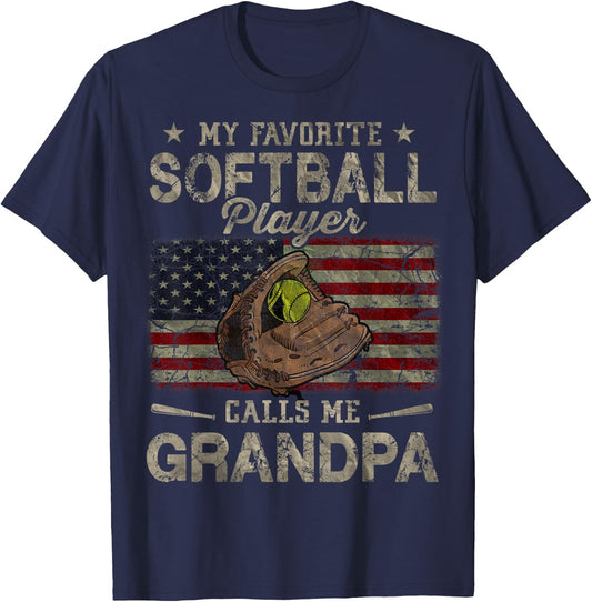 My Favorite Softball Player Calls Me Grandpa Father's Day T-Shirt - T-Shirt | Navy