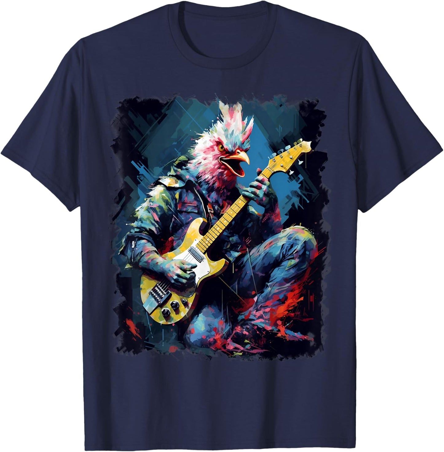 Rock Guitar Chicken Guitarist T-Shirt - T-Shirt | Navy