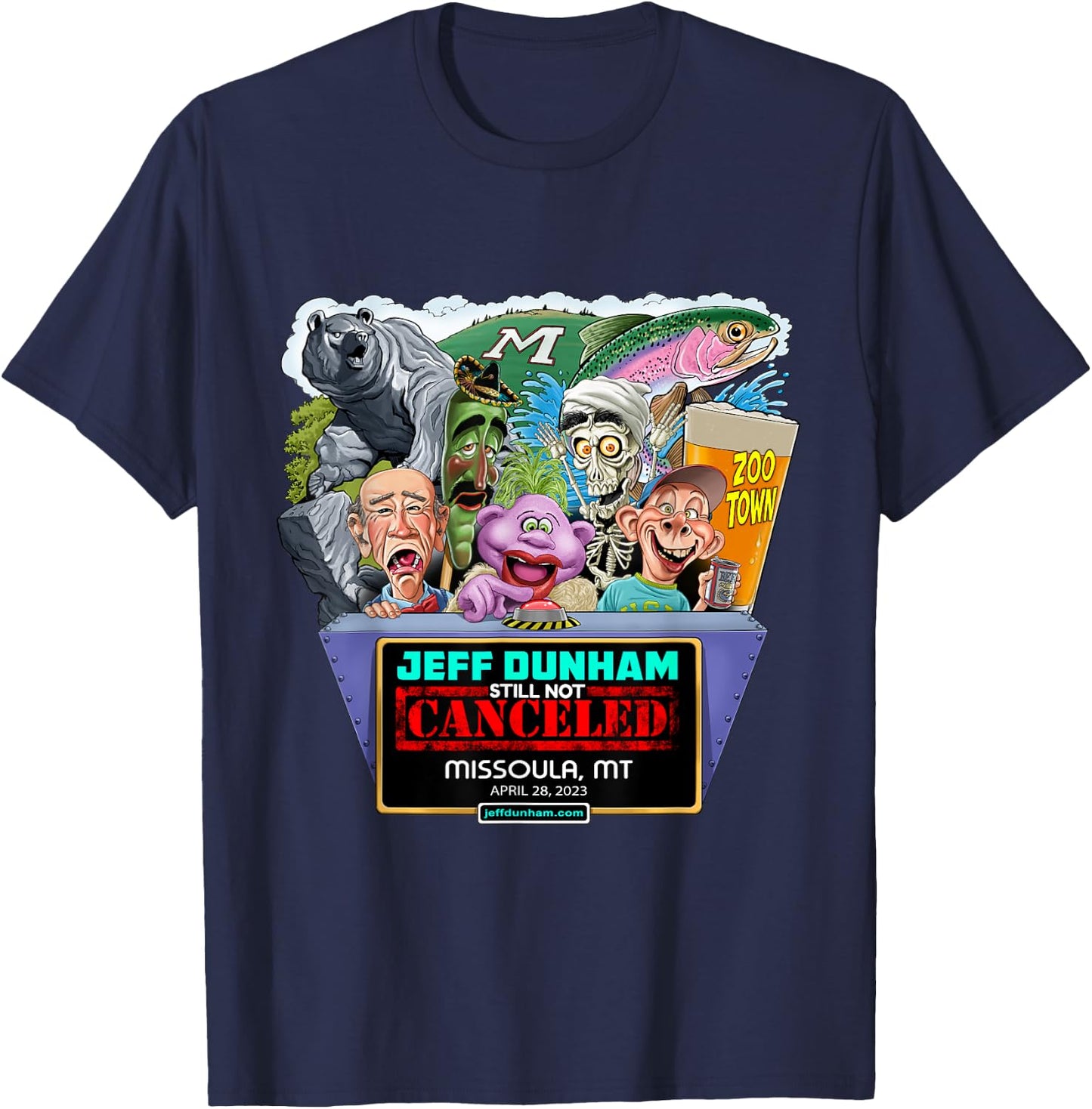 Jeff Dunham Missoula, MT (2023) T-Shirt - T-Shirt | Navy
