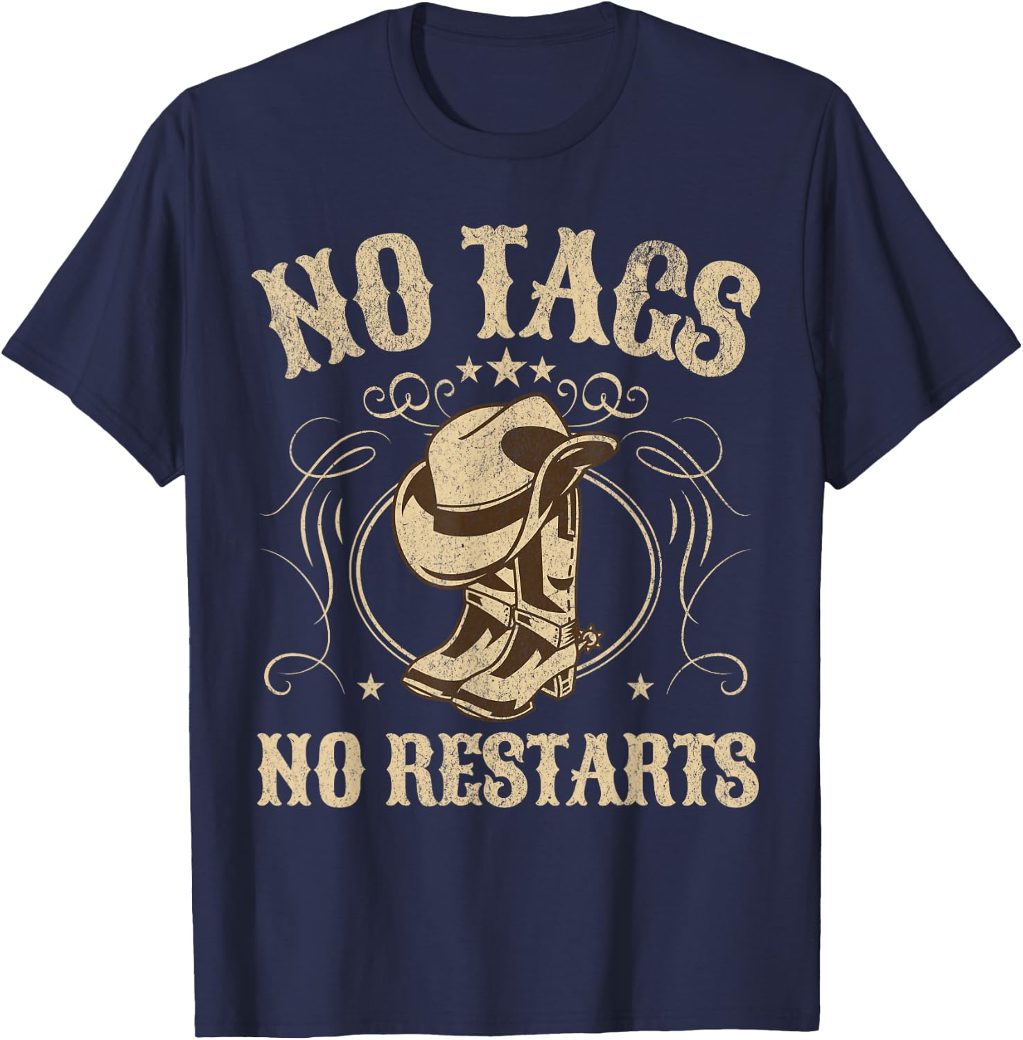 No Tags No Restarts Cowboy Western Country Fan Line Dance T-Shirt - T-Shirt | Navy