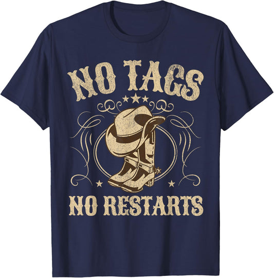 No Tags No Restarts Cowboy Western Country Fan Line Dance T-Shirt - T-Shirt | Navy