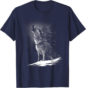 Wolf Hunting Ground, Icy Moon Forest wildlife T-Shirt - T-Shirt | Navy