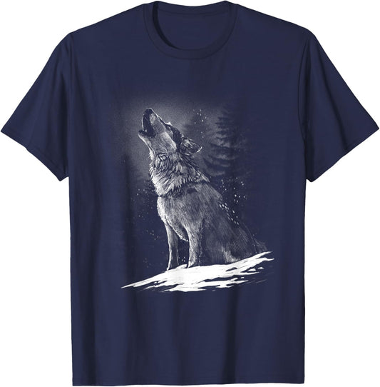 Wolf Hunting Ground, Icy Moon Forest wildlife T-Shirt - T-Shirt | Navy