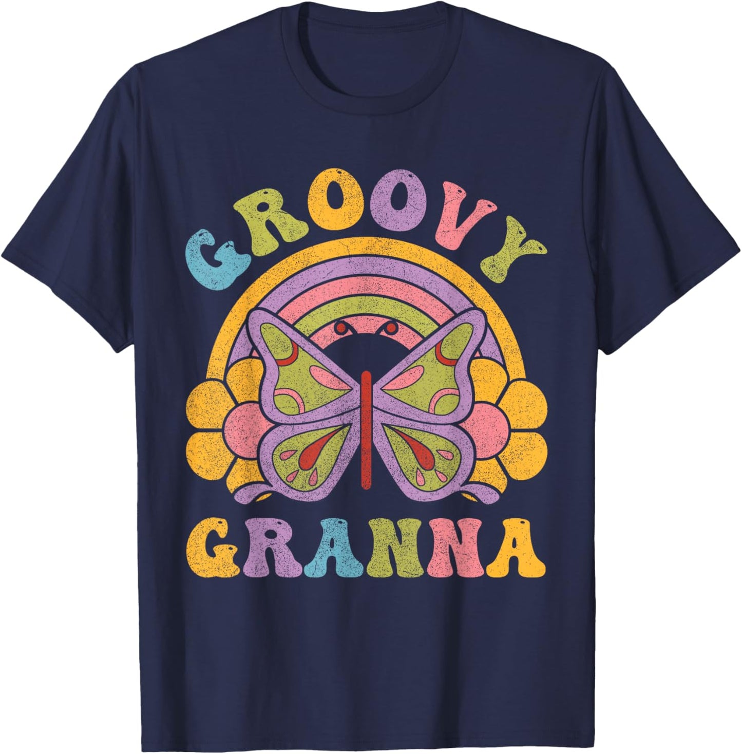80s 70s Shirts , Grandma Groovy Granna Butterfly T-Shirt - T-Shirt | Navy