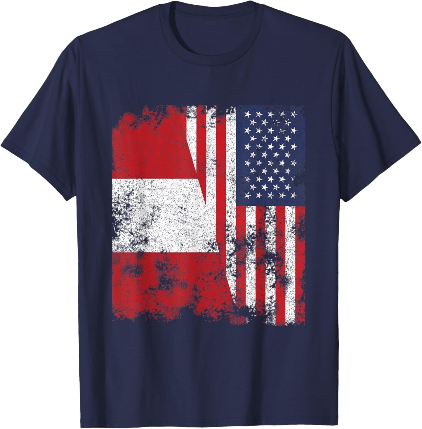 Peru USA Flag Distressed - Half American T-Shirt - T-Shirt | Navy