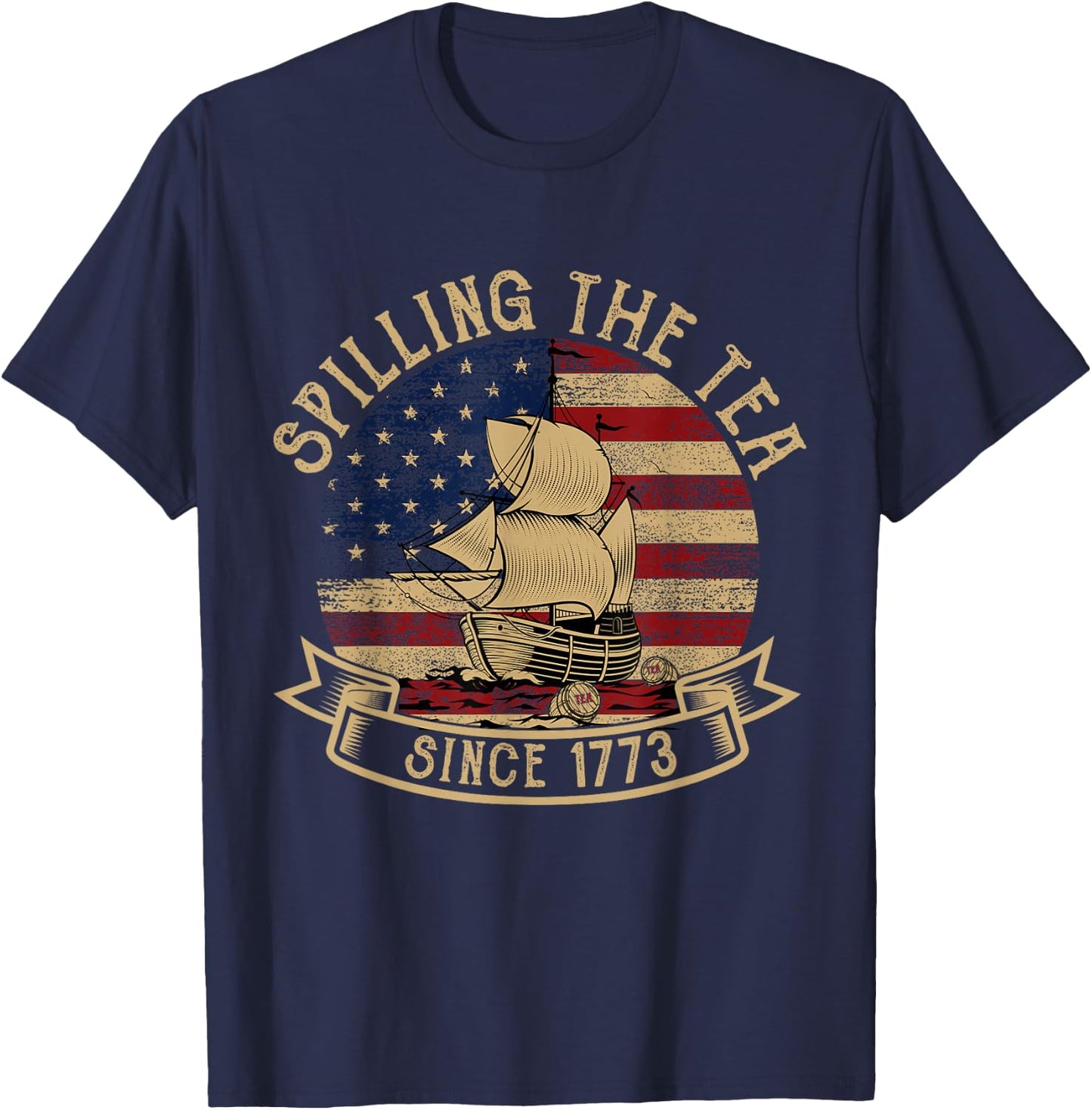 Spilling The Tea Since 1773 American History Teacher Vintage T-Shirt - T-Shirt | Navy