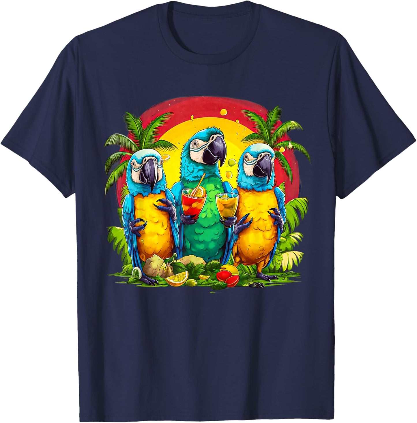 Parrots Drinking Margarita Hawaiian On Summer Vacation Birds Women T-Shirt - T-Shirt | Navy