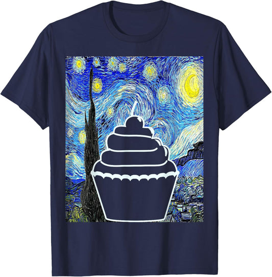 Cupcake Starry Night Cupcake Lover Baking Painting T-Shirt - T-Shirt | Navy