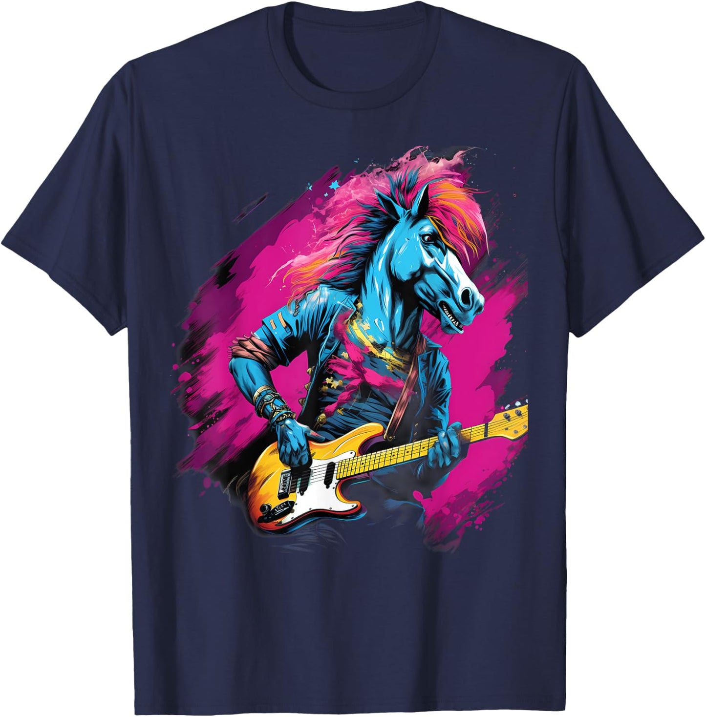 Punk Rock Guitar Horse Guitarist T-Shirt - T-Shirt | Navy