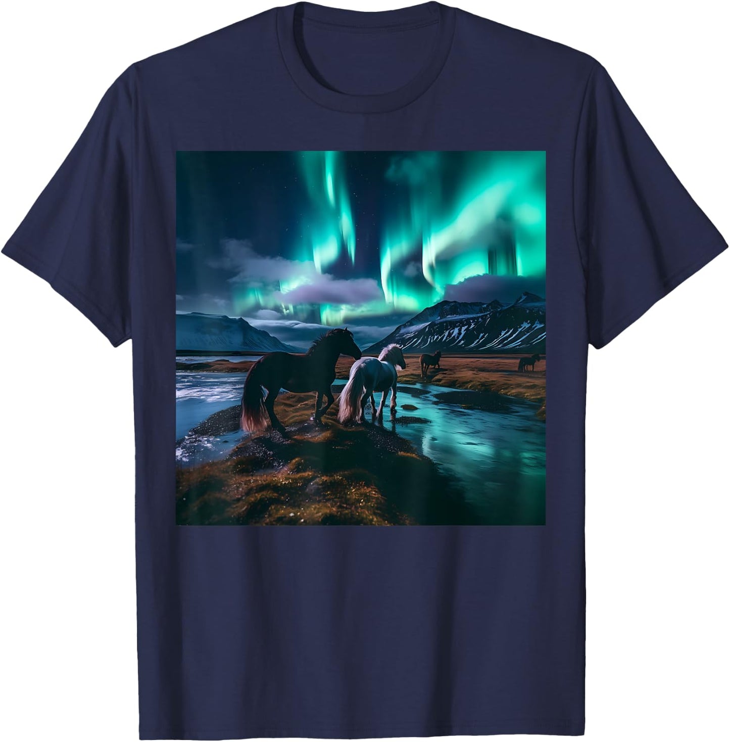 Iceland Northern Lights Landscape Wilderness Horse Souvenir T-Shirt - T-Shirt | Navy