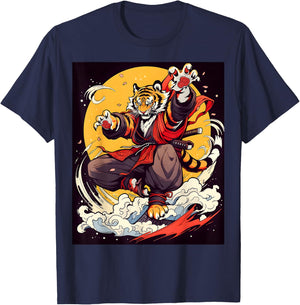 Design Featuring a Majestic Tiger in the World of Kabuki T-Shirt - T-Shirt | Navy