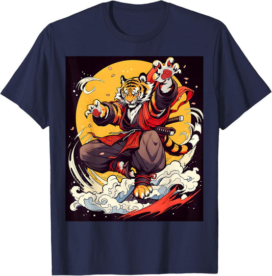 Design Featuring a Majestic Tiger in the World of Kabuki T-Shirt - T-Shirt | Navy