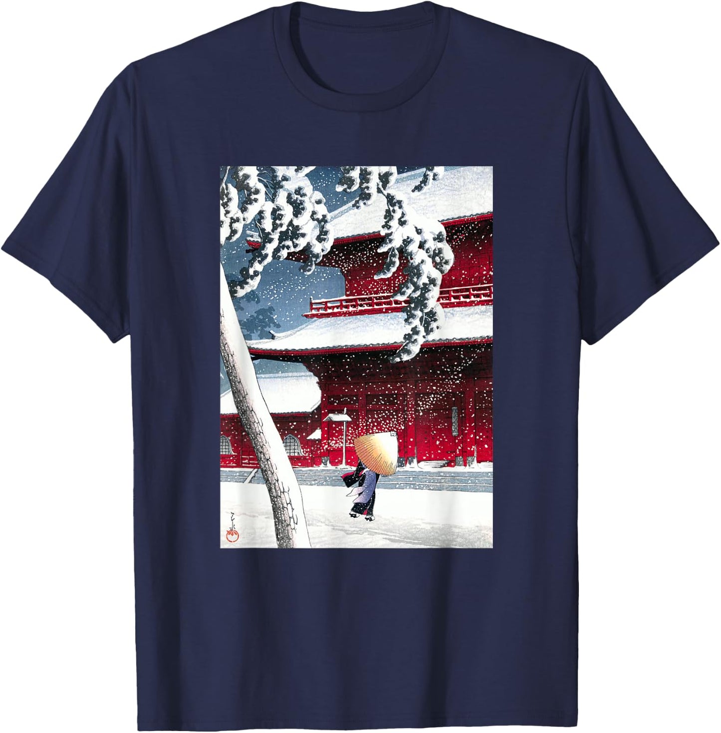 Zojo Shrine in Shiba by Hasui Kawase Shin-hanga Ukiyo-e T-Shirt - T-Shirt | Navy