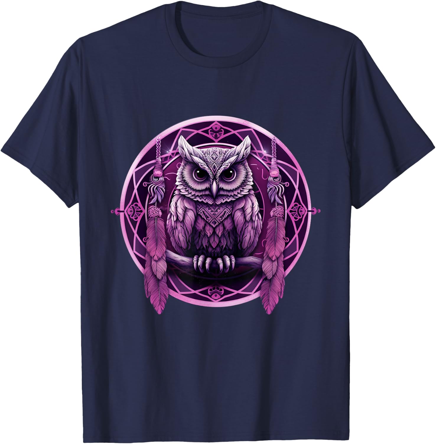 Purple Owl Dreamcatcher Moon Women Cute Mandala Kids T-Shirt - T-Shirt | Navy