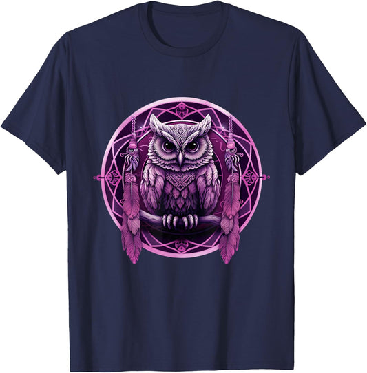 Purple Owl Dreamcatcher Moon Women Cute Mandala Kids T-Shirt - T-Shirt | Navy