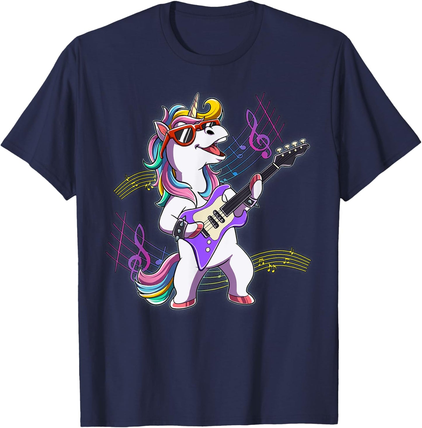 Unicorn Guitar Rockstar T-Shirt - T-Shirt | Navy