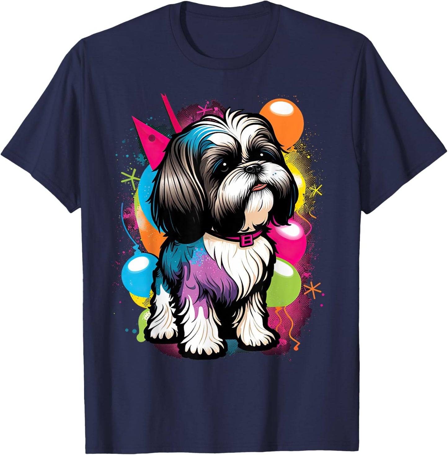 Shih Tzu Dog Birthday Party Themed Women T-Shirt - T-Shirt | Navy
