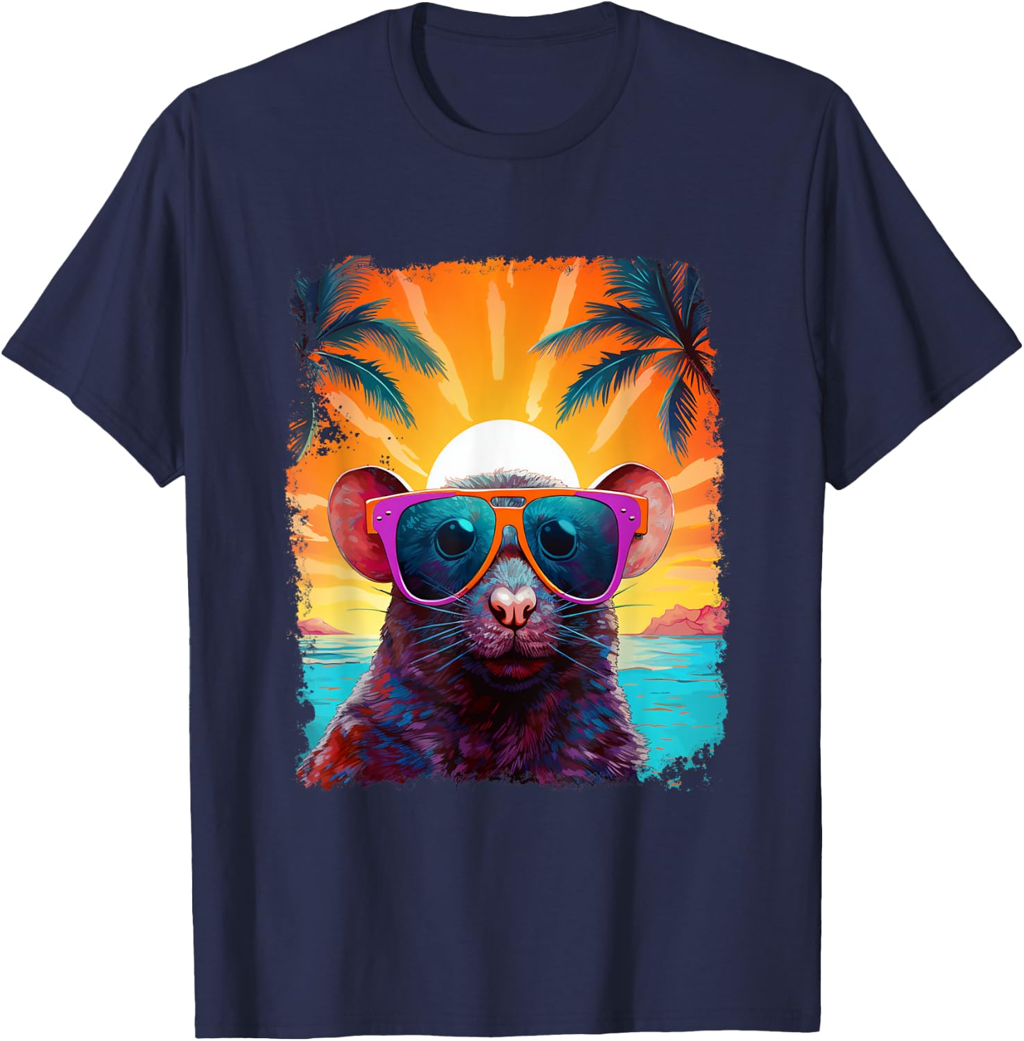 Pop Art Vintage Animal Mouse Hawaiian T-Shirt - T-Shirt | Navy