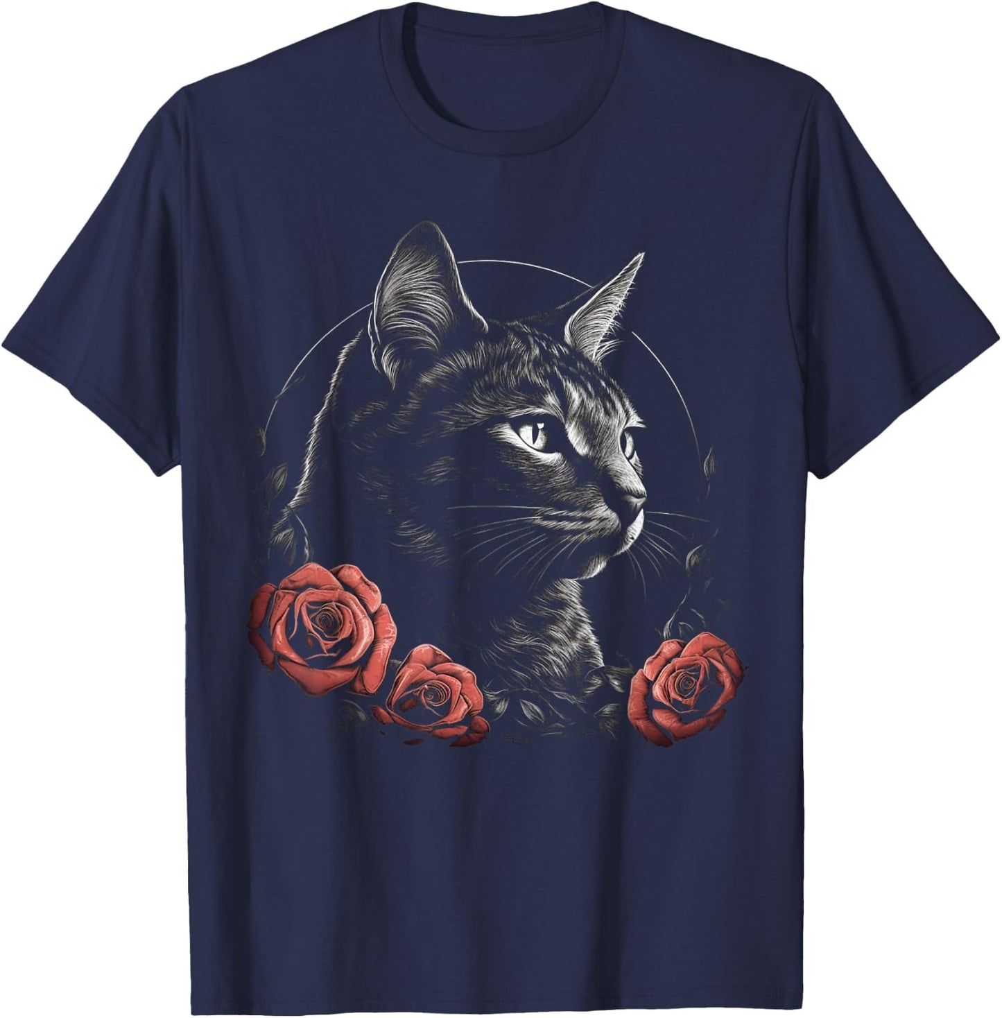 Cat Art Flowers - Pet Cat Motif Animal Cat T-Shirt - T-Shirt | Navy
