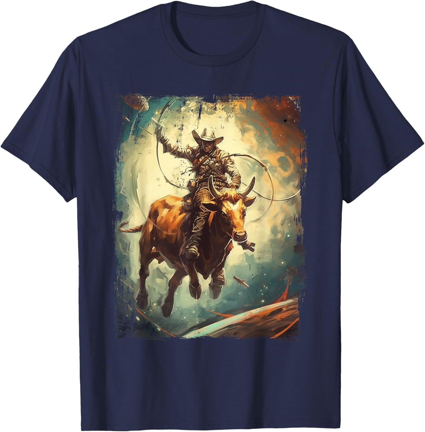 Space Rodeo Cowboy Western Southern Bull Riding T-Shirt - T-Shirt | Navy