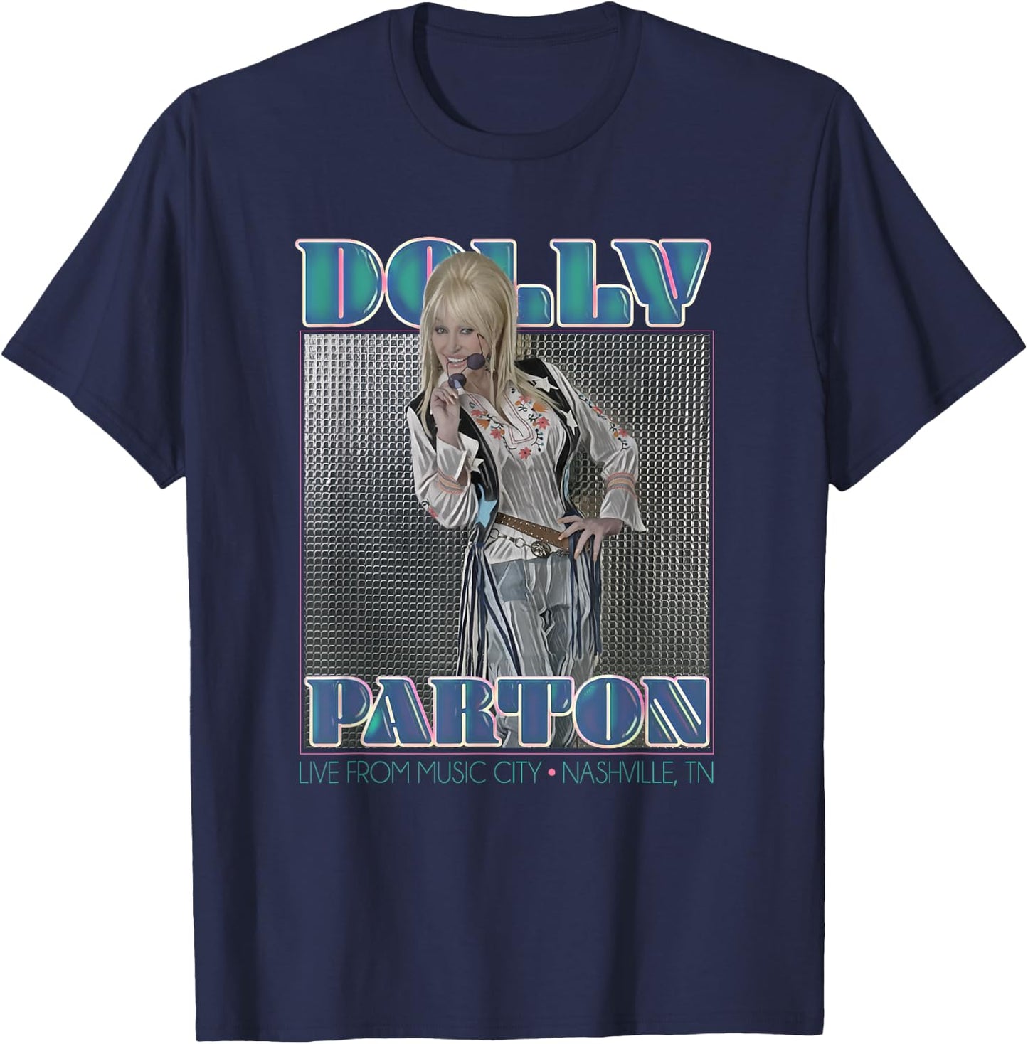 Dolly Parton Disco , Men's Black Short Sleeve Modern Letter Print , Small T-Shirt - T-Shirt | Navy