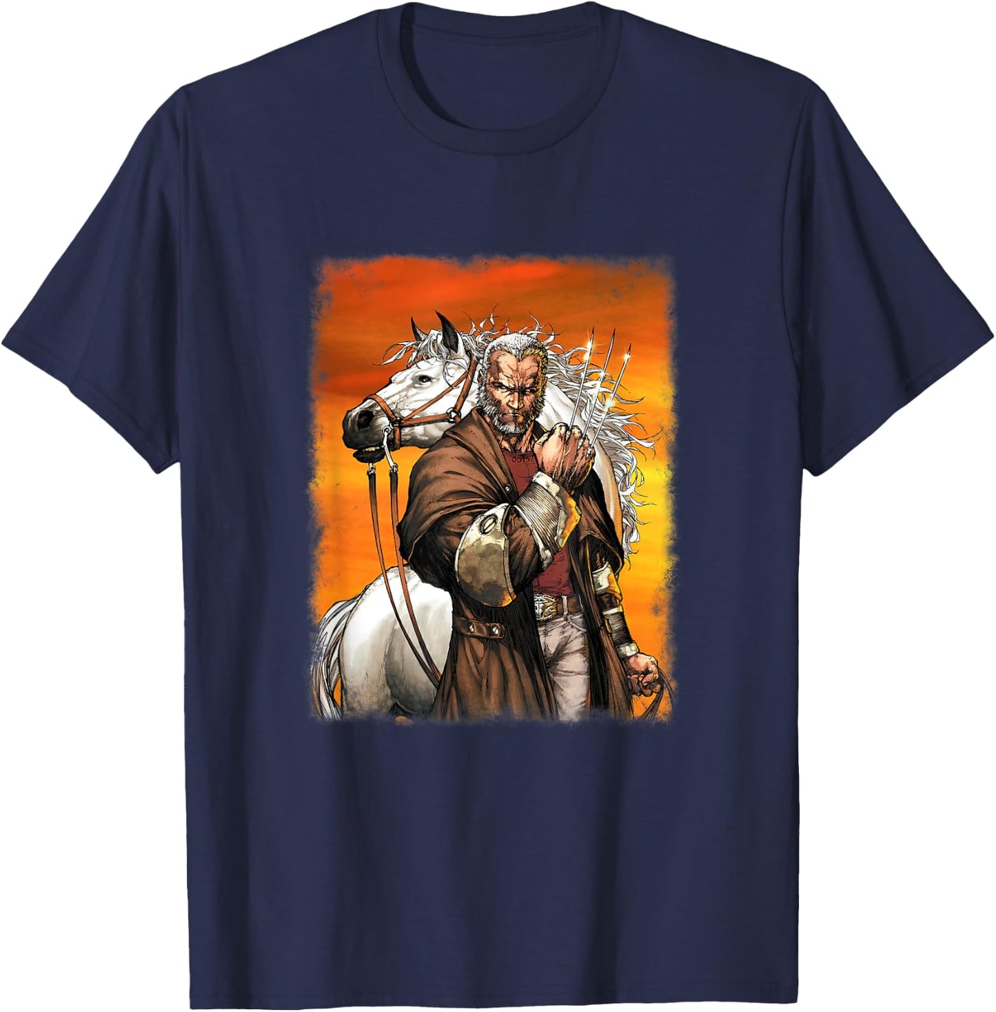 Marvel X-Men Old Man Logan & His Horse Vintage Poster T-Shirt - T-Shirt | Navy