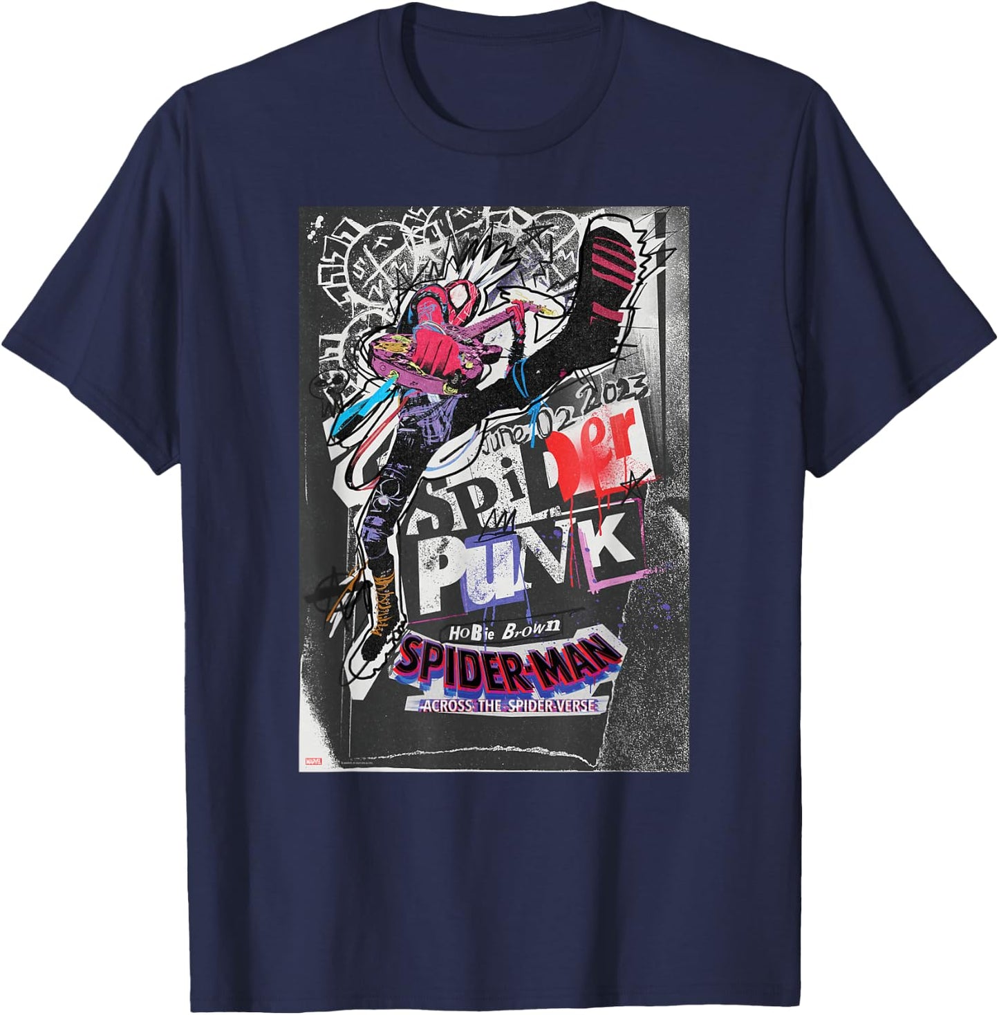 Marvel Spider-Man: Across The Spider-Verse Hobie Poster T-Shirt - T-Shirt | Navy