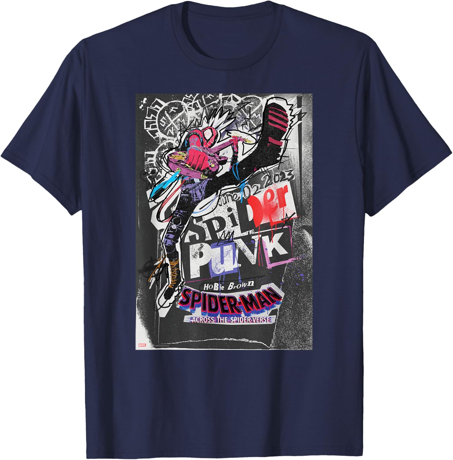 Marvel Spider-Man: Across The Spider-Verse Hobie Poster T-Shirt - T-Shirt | Navy