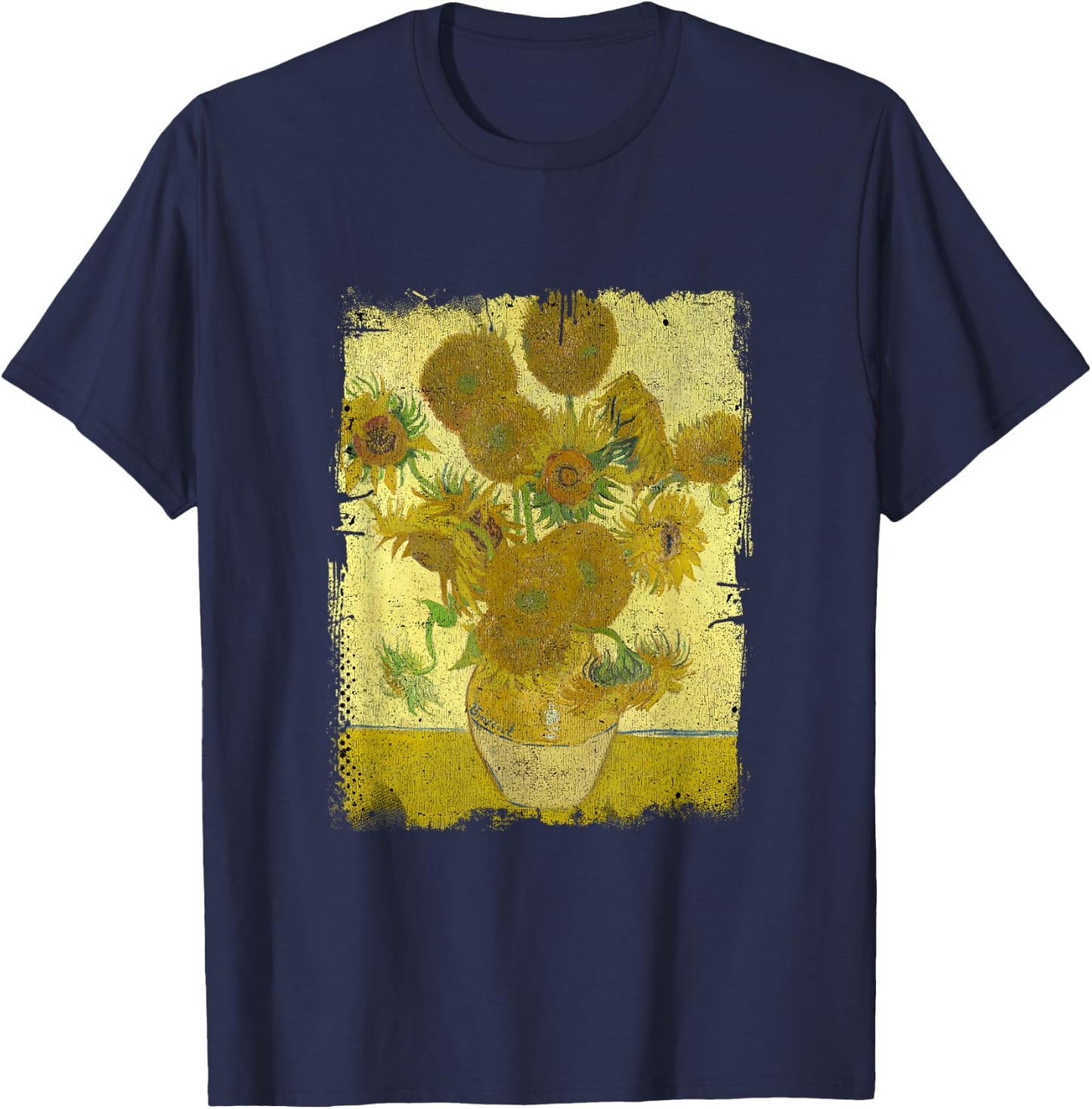 Sunflowers by Vincent Van Gogh Famous Painting T-Shirt - T-Shirt | Navy