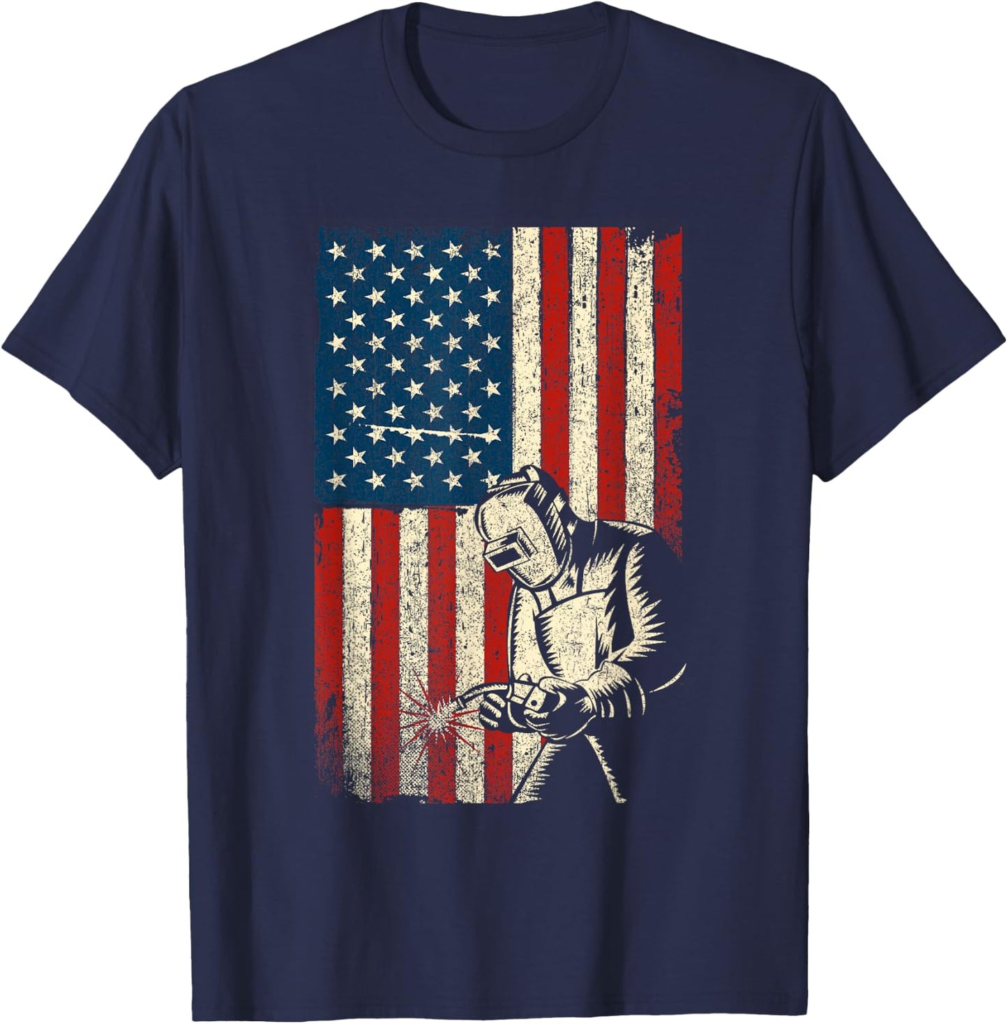 Funny Welder Shirts - USA Flag Welder - Black - Small - - Adults - Short Sleeve - Classic Fit - Cotton, Polyester T-Shirt - T-Shirt | Navy