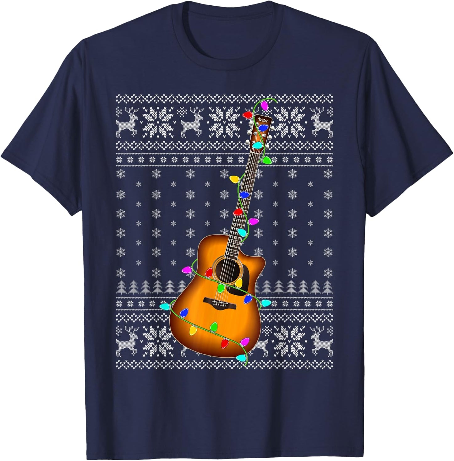 Guitar Music Lover Xmas Lighting Ugly Guitar Christmas T-Shirt - T-Shirt | Navy