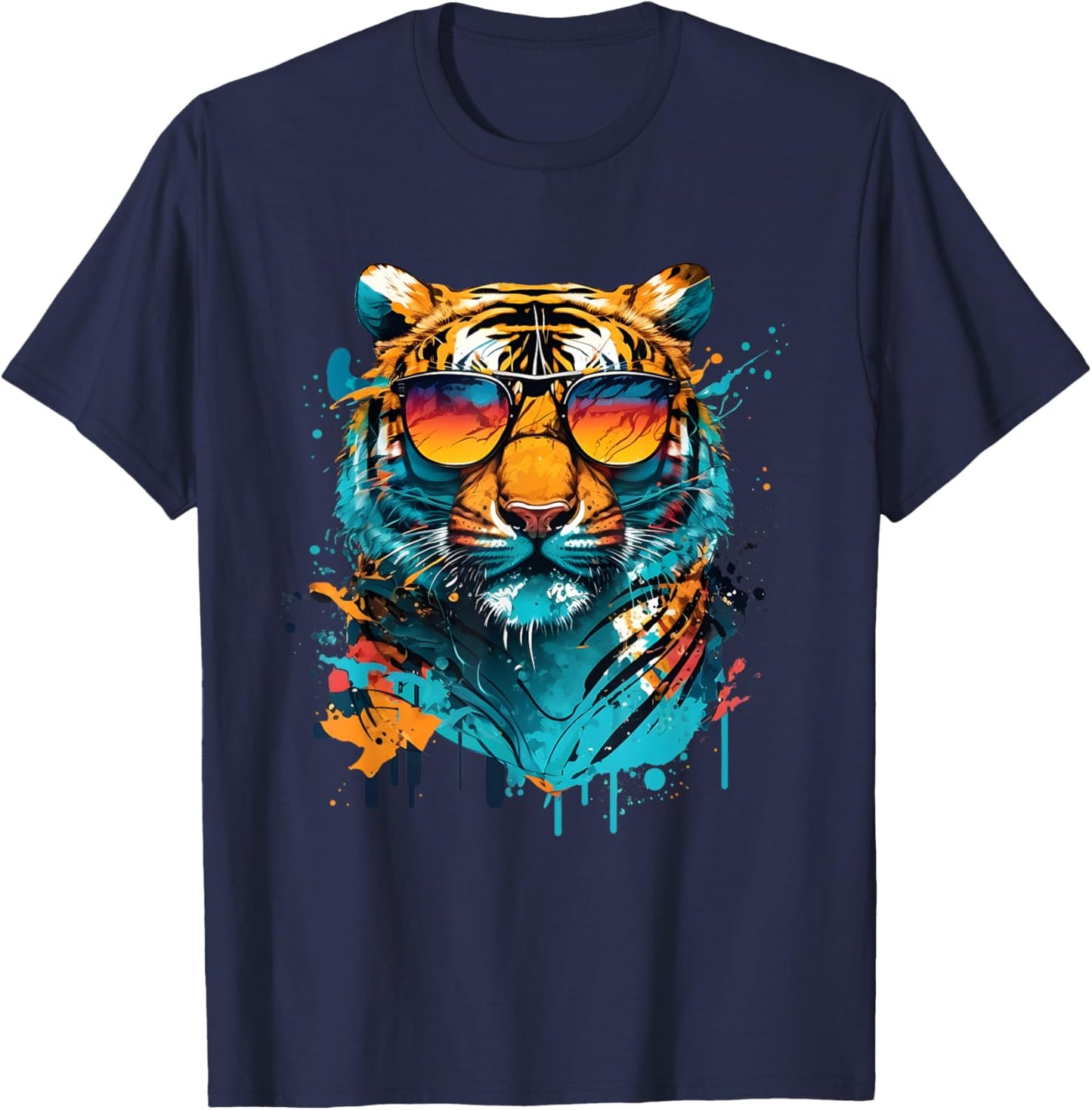 Colorful Tiger Face Tiger Head Wild Cat Lover T-Shirt - T-Shirt | Navy