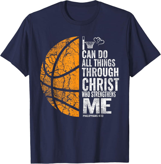 Christian Basketball Men Boys Kids Religious T-Shirt - T-Shirt | Navy