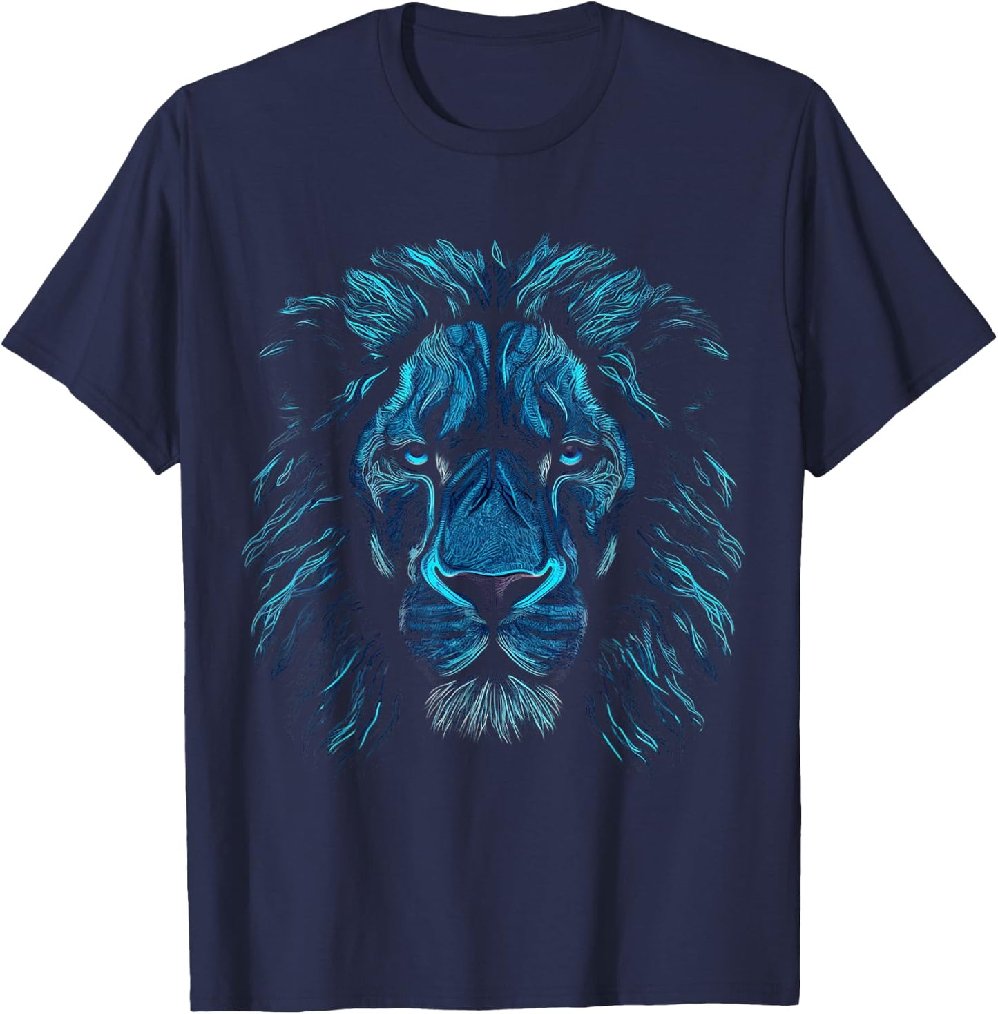 Lion Art Blue Eyes - Animal Motif Zoo Lion T-Shirt - T-Shirt | Navy