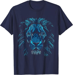 Lion Art Blue Eyes - Animal Motif Zoo Lion T-Shirt - T-Shirt | Navy