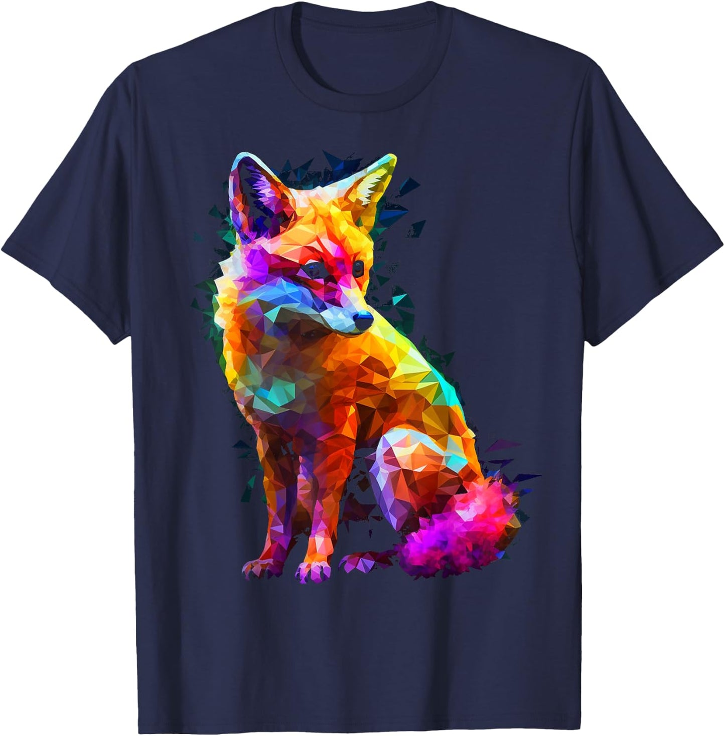 Fox Polygon Colourful Animal Lovers Art Animal Fox T-Shirt - T-Shirt | Navy