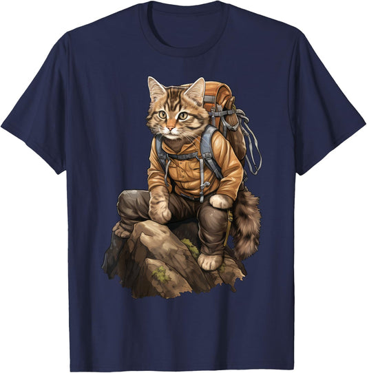 Cat Hiking / Mountaineering Cat T-Shirt - T-Shirt | Navy