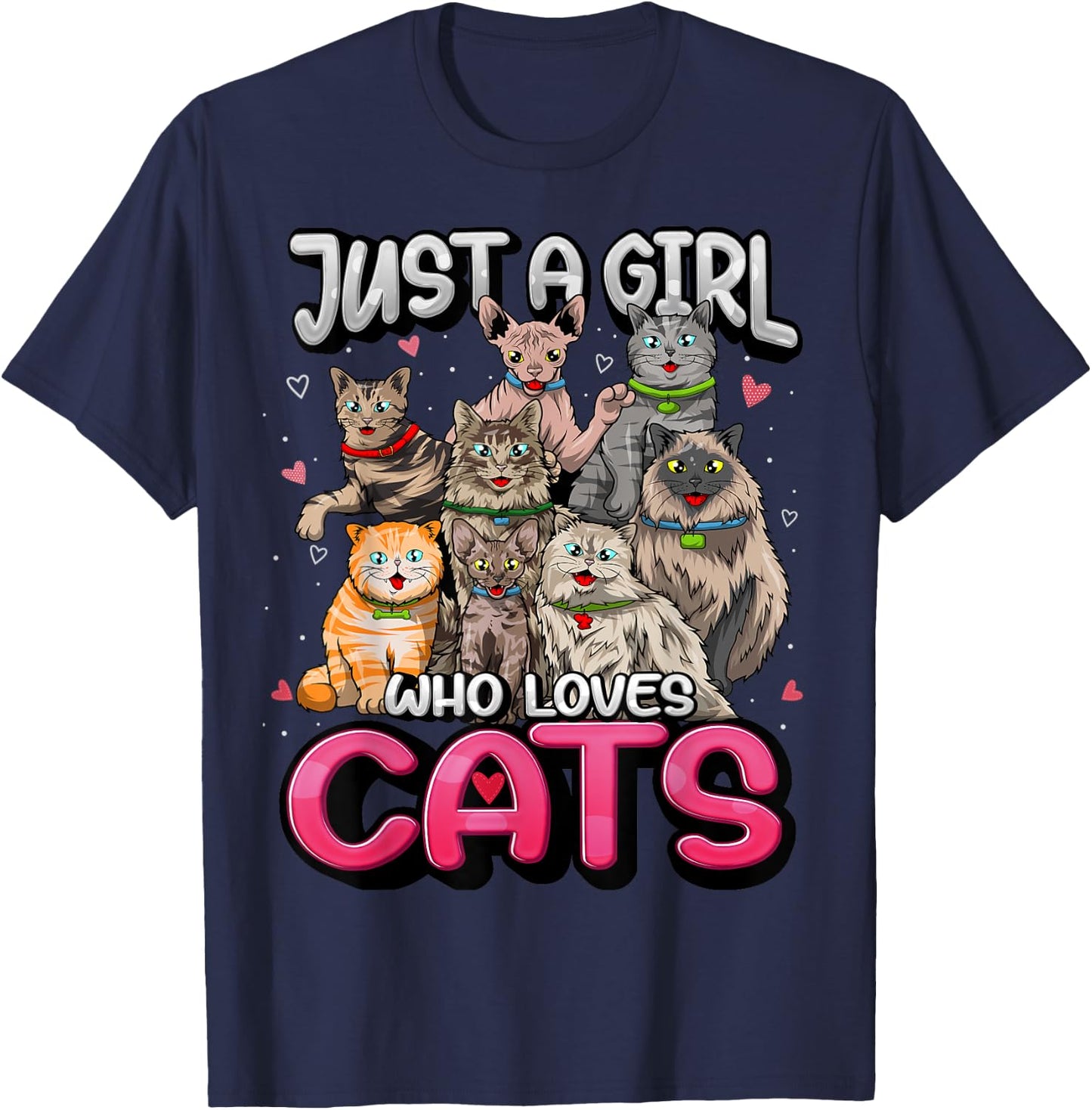 Just A Girl Who Loves Cats Shirt Cute Cat Lover Cat Mom Girl T-Shirt - T-Shirt | Navy