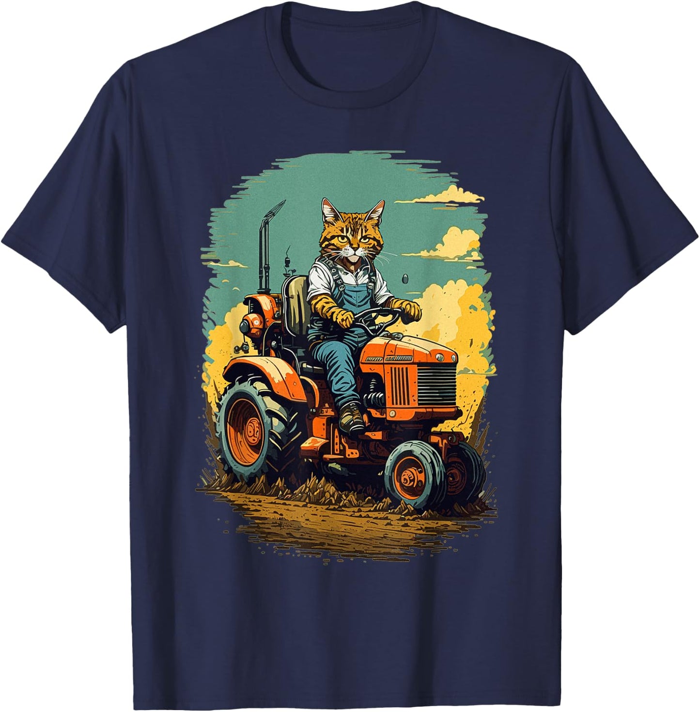 Funny Farm Tractor Lover Cat Farmer Life Cat Driving Tractor T-Shirt - T-Shirt | Navy