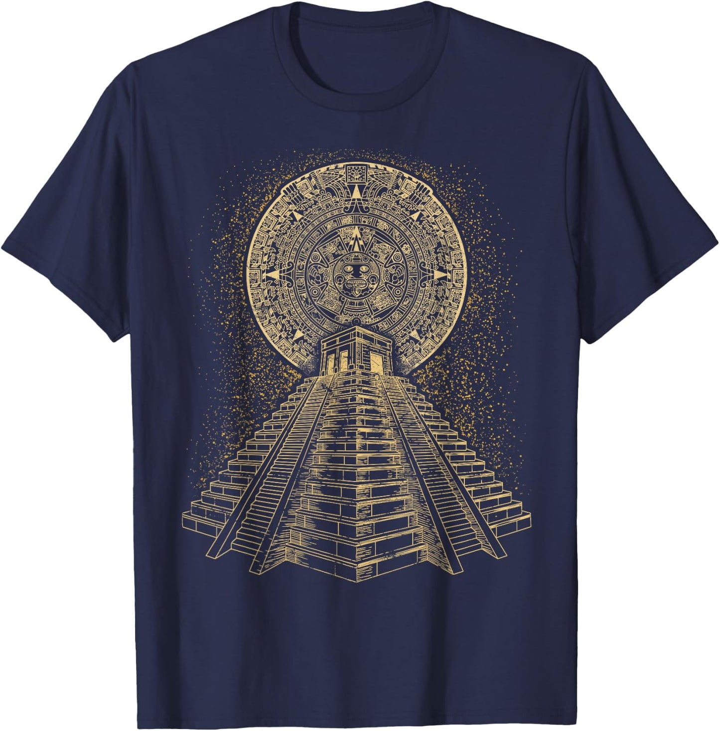 Ancient Sacred Mayan Aztec Calendar Pyramid Geometry T-Shirt - T-Shirt | Navy