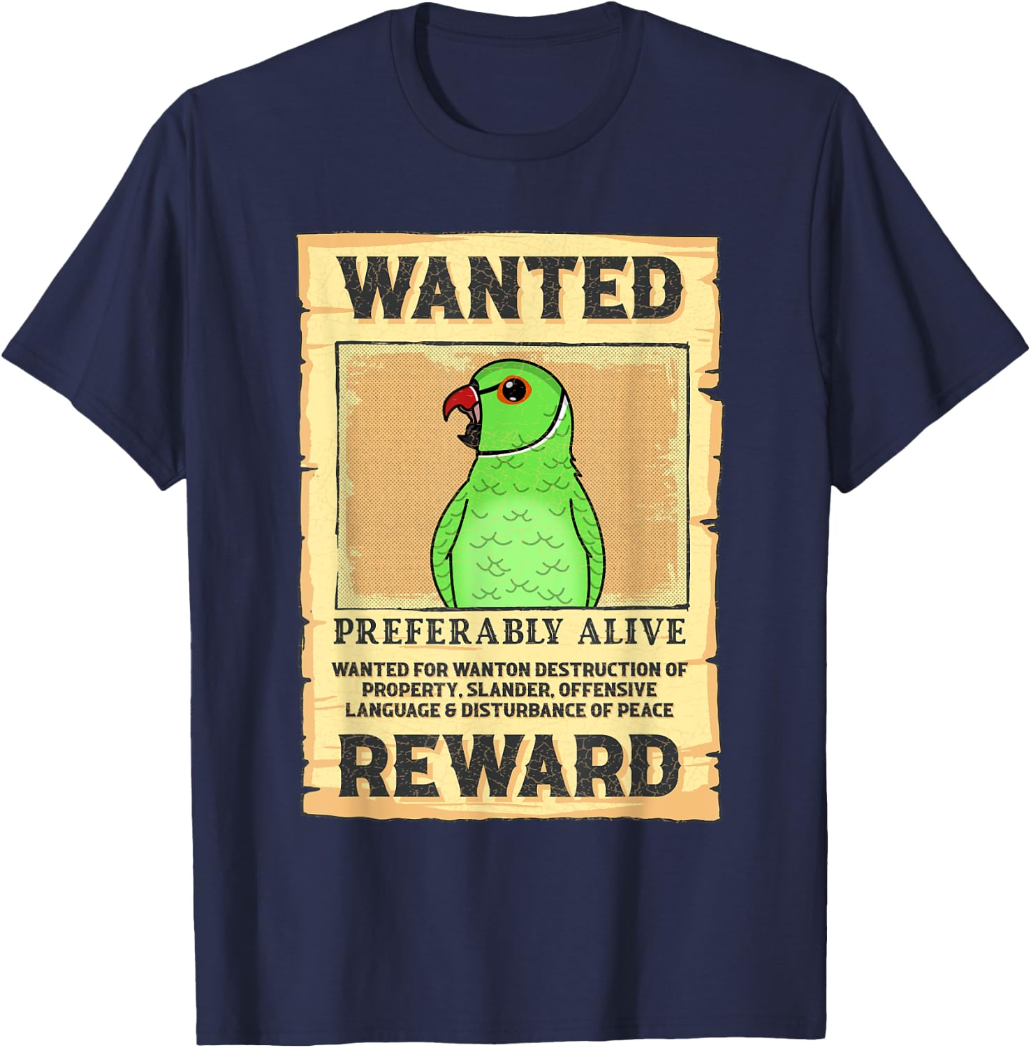 Wanted Poster Parrot I Green Indian Ringneck T-Shirt - T-Shirt | Navy