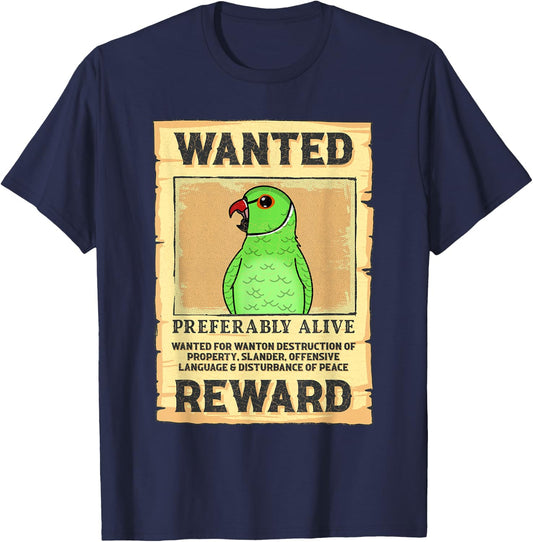 Wanted Poster Parrot I Green Indian Ringneck T-Shirt - T-Shirt | Navy