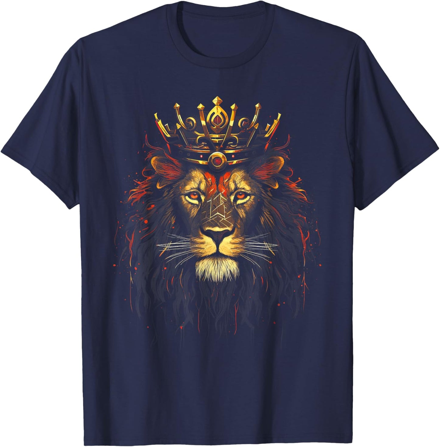 King Animal Jungle Lion Africa Crown Artwork - -Adults, -Kids - Black - Small - Short Sleeve - Cotton 60%, Polyester 40% T-Shirt - T-Shirt | Navy