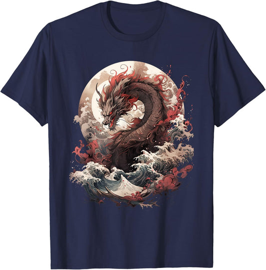 Japanese Aesthetic Dragon japanese art Japan Tattoo T-Shirt - T-Shirt | Navy